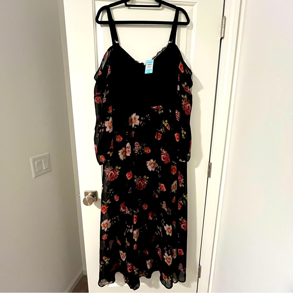 Torrid Black Dress with Red Floral Pattern